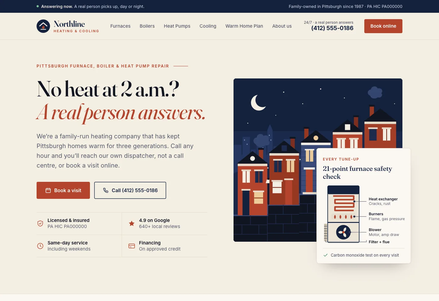 Northline Heating & Cooling homepage concept, desktop